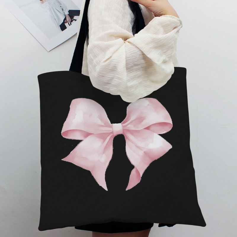 Women'S Tote Bags For Work - ROMWE กระเป๋าสะพายผ้าแคนวาสลายโบว์น่ารักวาเลนไทน์กระเป๋าถือผ้าแคนวาสสำหรับผู้หญิงนักเรียนทำงานกระเป๋าเดินทางของขวัญ