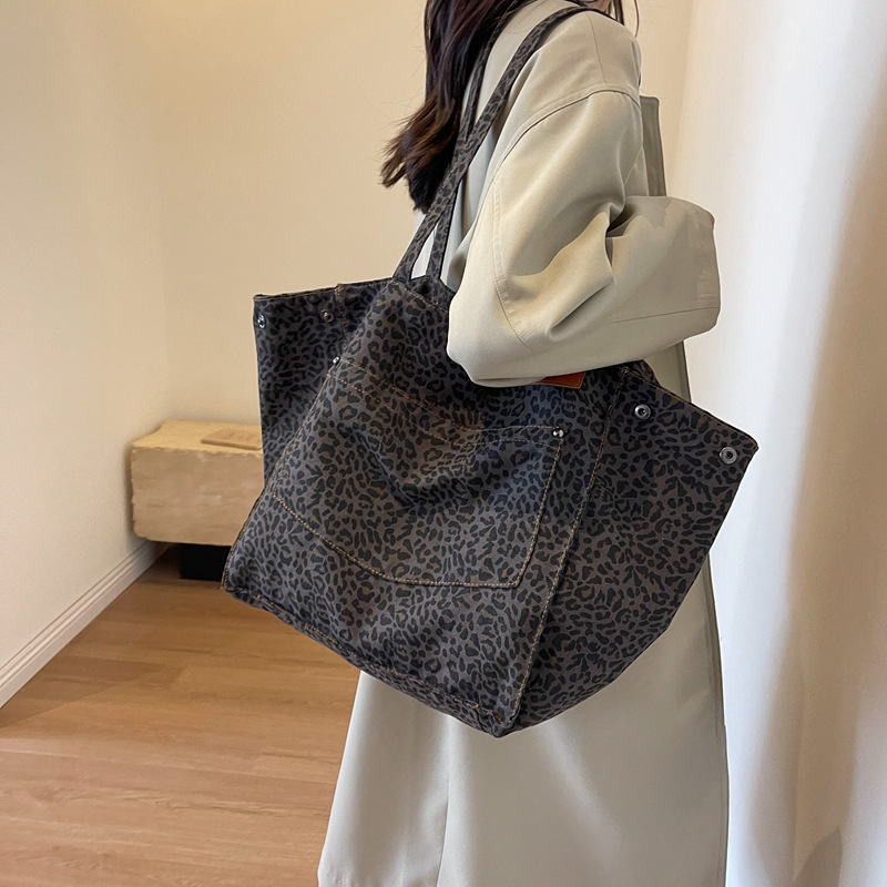 Women'S Tote Bags For Work - กระเป๋าถือลายเสือดาว กระเป๋าสะพายไหล่ผ้าแคนวาสสไตล์วินเทจ กระเป๋าถือแฟชั่นความจุใหญ่สำหรับใช้ในโรงเรียน ที่ทำงาน และช้อปปิ้ง