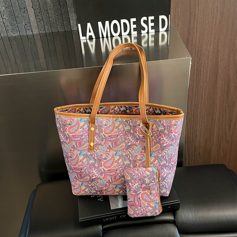 Women'S Tote Bags For Work - 2 ชิ้น/เซ็ต กระเป๋าถือผู้หญิงขนาดใหญ่ พร้อมกระเป๋าใส่เหรียญ แฟชั่นเกาหลี กระเป๋าสะพายใต้วงแขนอเนกประสงค์