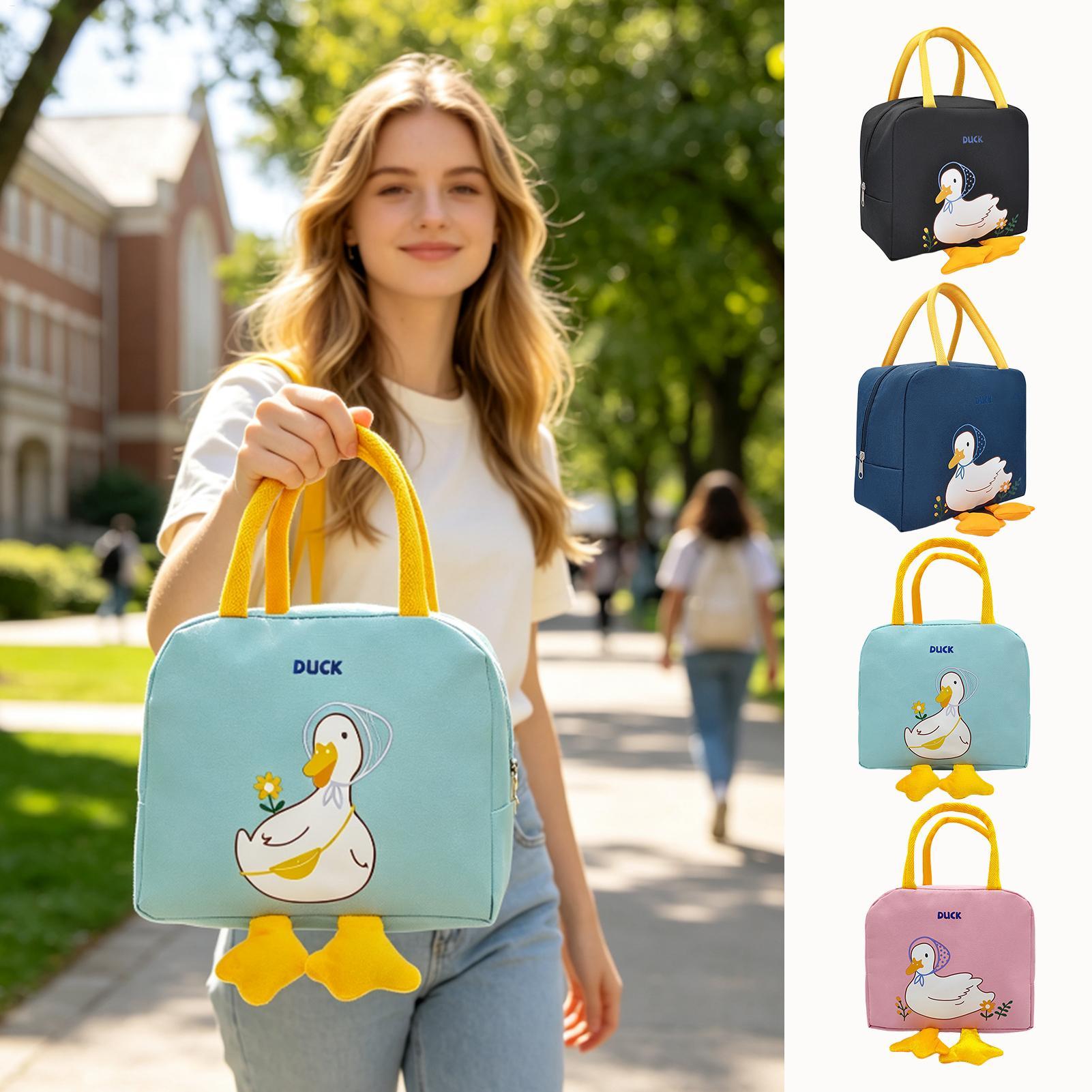 Women'S Work Bags Designer - กระเป๋าใส่อาหารกลางวันลายเป็ด น่ารัก ใช้ซ้ำได้ เก็บความร้อนหรือเย็นได้ กระเป๋าปิกนิกสำหรับผู้หญิง เหมาะสำหรับกิจกรรมกลางแจ้ง
