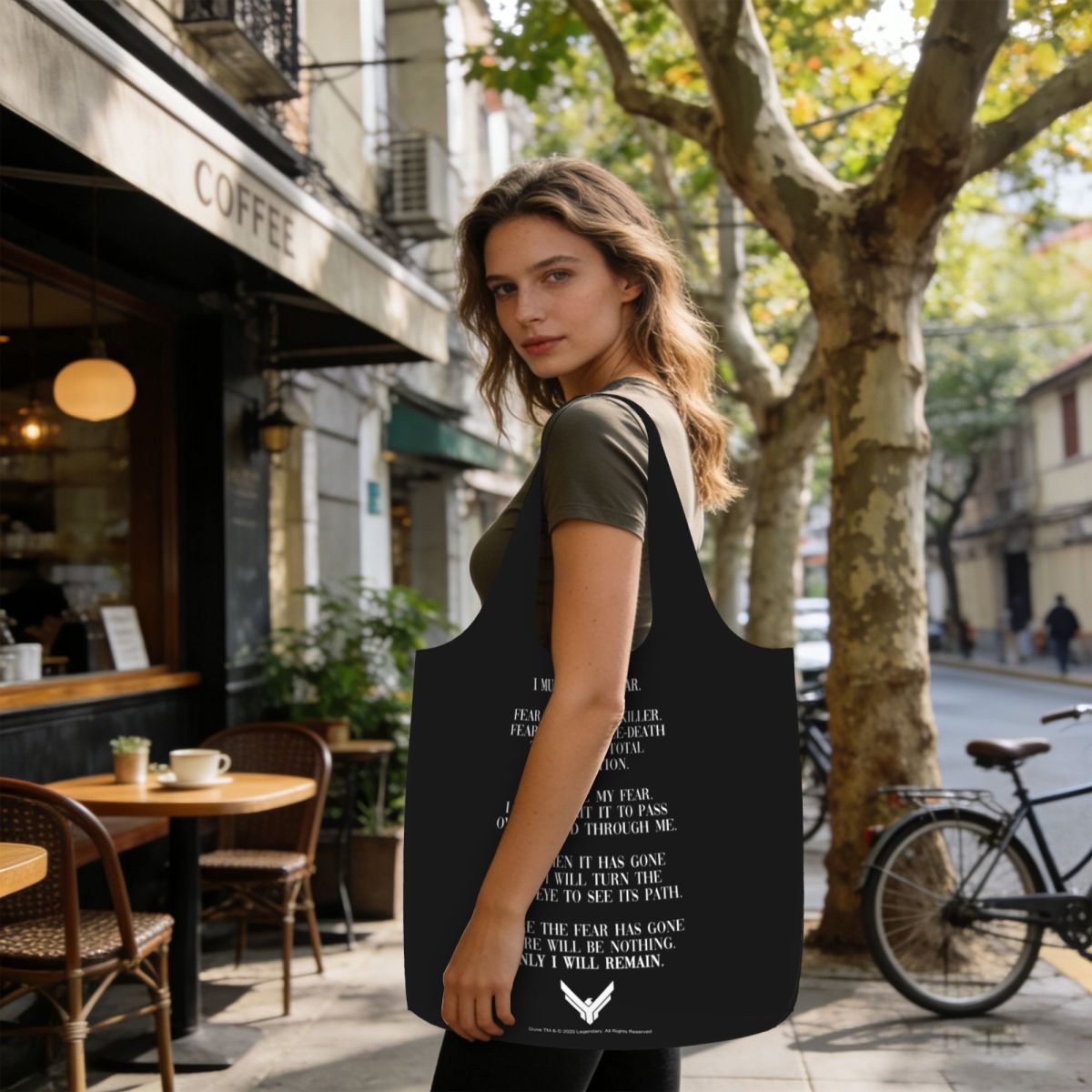 Women Bags Dune - กระเป๋าผ้าแคนวาสขนาดใหญ่ลายคำพูดจาก Litany Against Fear Dune 2020