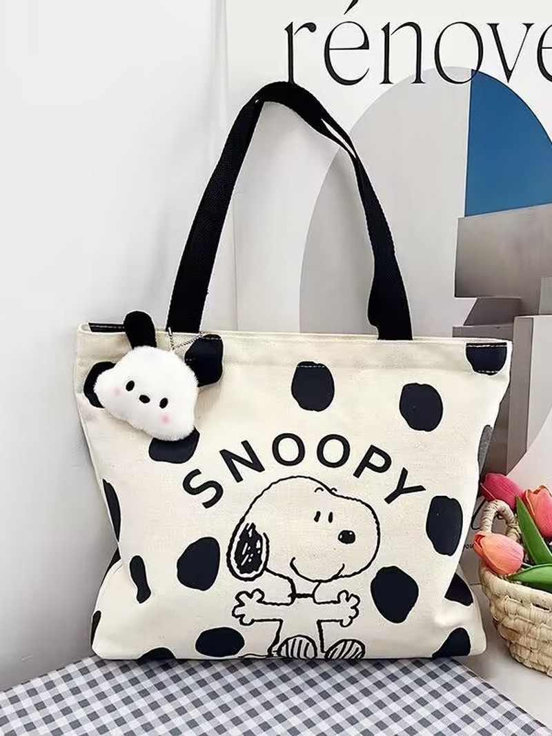Women Bags Gift - กระเป๋าสะพายผ้าแคนวาสลายการ์ตูนสนูปปี้สำหรับผู้หญิง กระเป๋าสะพายความจุขนาดใหญ่ กระเป๋าถือลำลองสำหรับนักเรียน ใช้ในชีวิตประจำวัน กระเป๋าเดินทาง