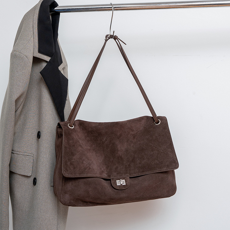 Women'S Tote Bags For Work - กระเป๋าหนังกลับแท้สะพายไหล่สำหรับผู้หญิง สายปรับได้ ฝาปิดแบบเรโทร กระเป๋าโท้ทสำหรับทำงาน ความจุขนาดใหญ่ กระเป๋าถือสำหรับเดินทาง