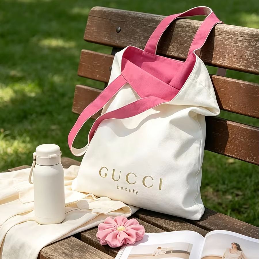 Women Bags Dkny - กระเป๋า GUCCI สำหรับผู้หญิง กระเป๋าผ้าแคนวาส ดีไซน์สองด้าน สีชมพูโรสและสีขาว